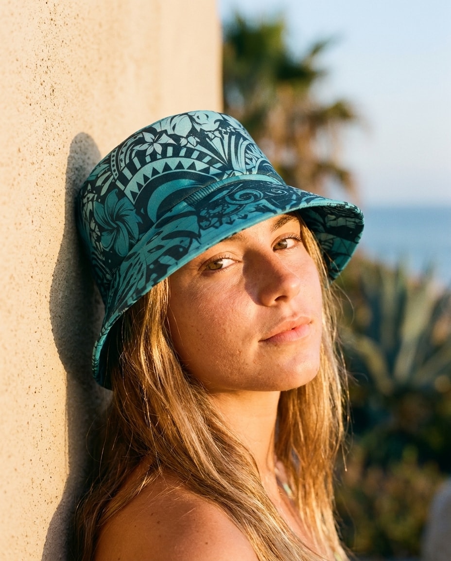 Bucket Hat in Turquoise Honua Poni
