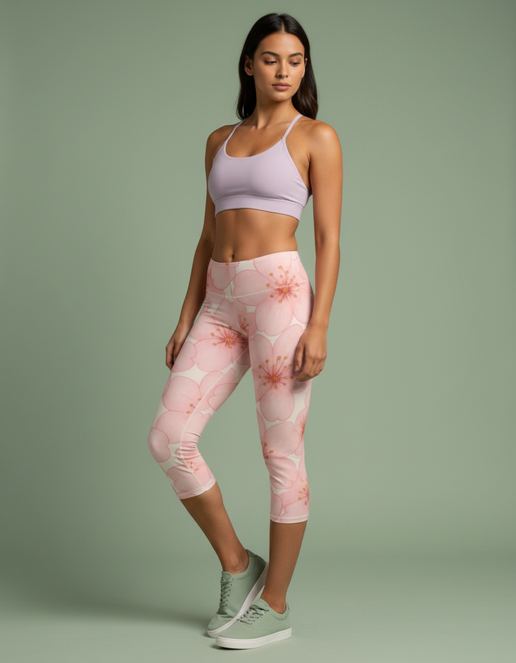Women's Sakura Cherry Blossom Capri Leggings