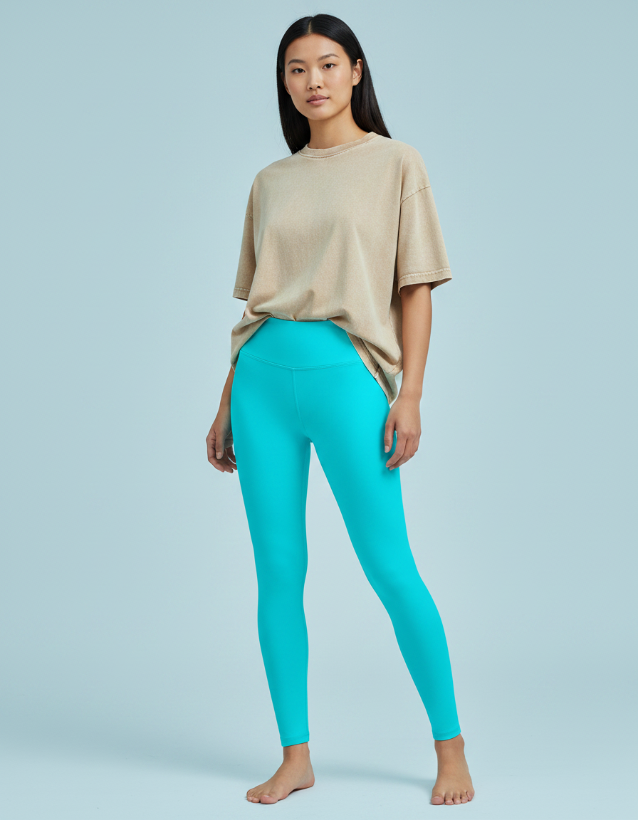 Full-Length Leggings in Neon Aqua