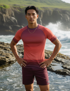 Men's Slate / Neon Coral Solstice men's short-sleeve rashguards