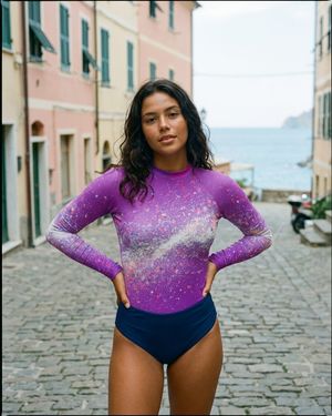 Women's Purple to Magenta Pixelate women's rashguards