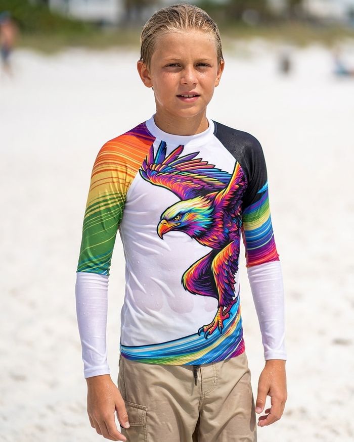 Rashguard — Boys Neon Eagle Surfer (white)