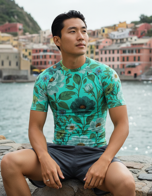 Neon Aqua Elysium Rash Guard Men's Rashguard — Lolekai