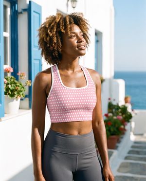 Rhodonite Blush Pink Polka Swim & Gym Bra Longline Sports Bra — Lolekai