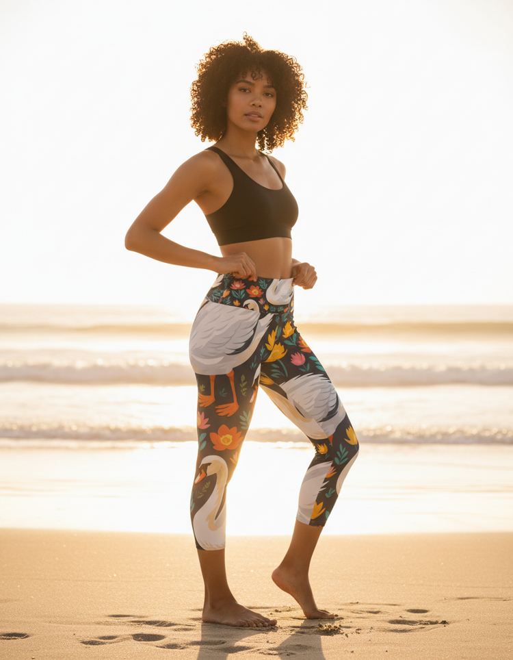 Women's Swan Yoga Capri Leggings