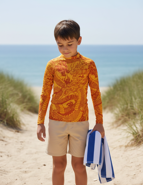 Boys Citrus Orange Ember Rash Guard Kids Rash Guard — Lolekai