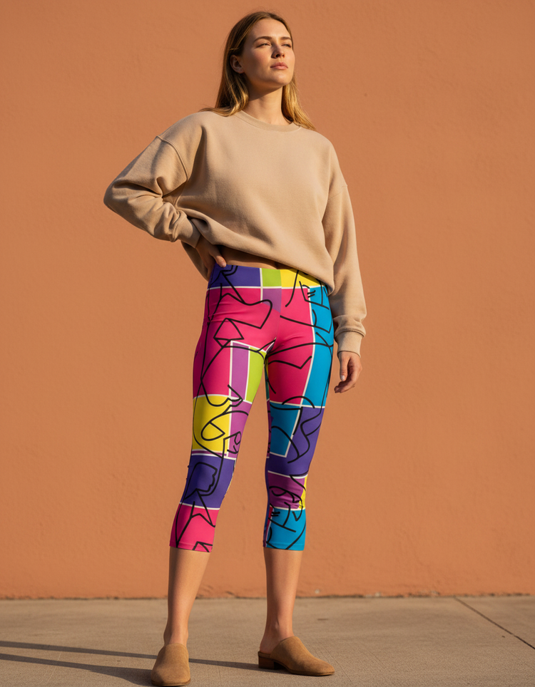 Women's Minimalist Line Art Capri Leggings