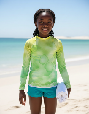 Runway Chartreuse Mosaic Kids Rash Guard bikini — Dripper