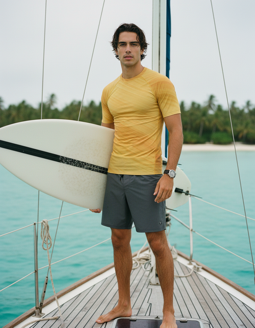 Yellow men's short-sleeve rashguards — Dripper