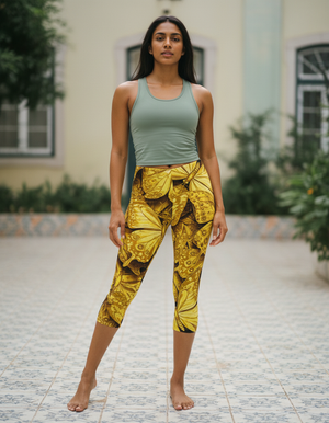 Yellow Chrysalis Capri Leggings Capri Leggings — Dripper
