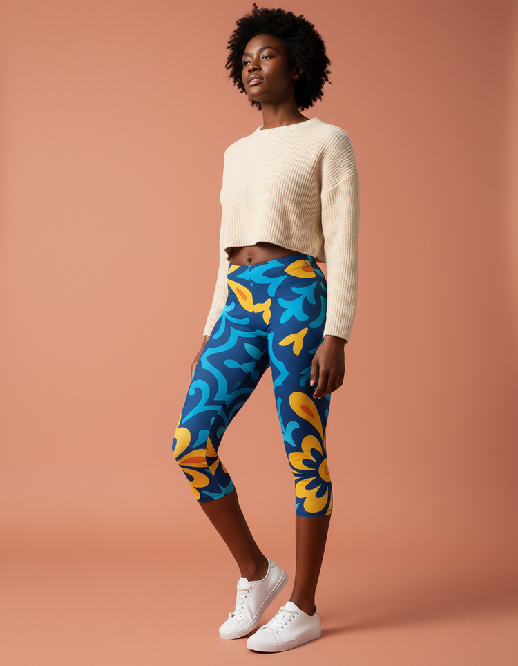 Women's Lisbon-Blue Azulejo Capri Leggings