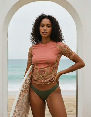 Women's Neon Coral Jasmine women's short-sleeve rashguards