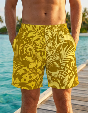 Lemon Yellow Honua Lehua men's swim trunks