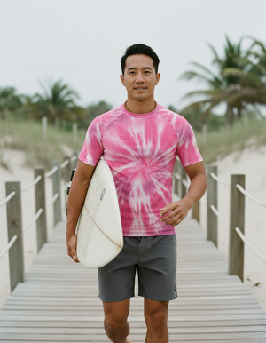 Neon Pink Nebula Rash Guard Men's Rashguard — Lolekai
