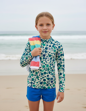 Turquoise Dapple Rash Guard Kids Rash Guard — Dripper