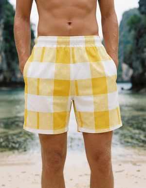 Lemon Yellow Fable Men's Swim Trunks Men's Swim Trunks — Lolekai