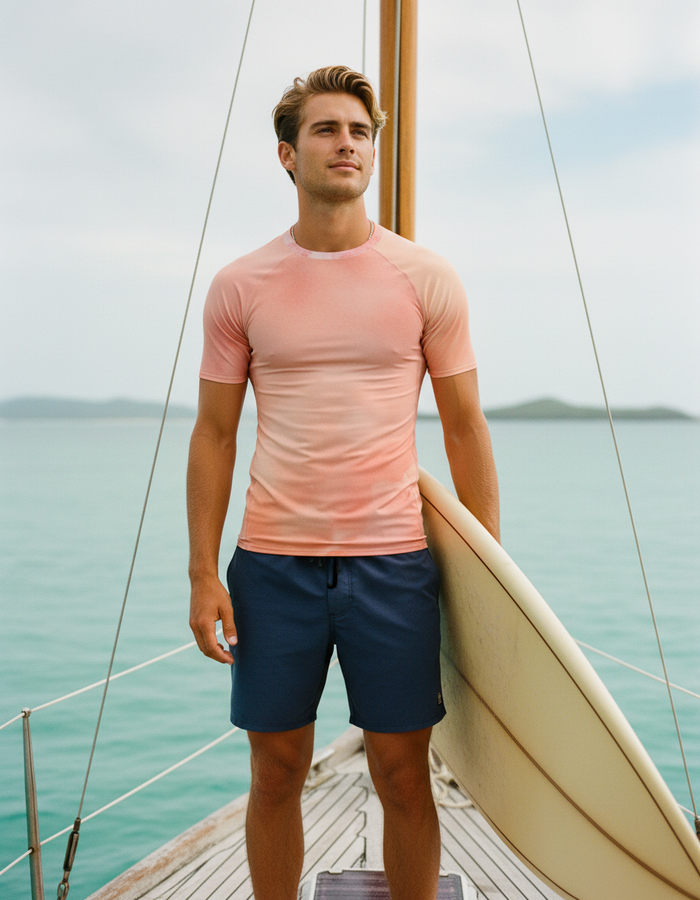 Rashguard — Men's Neon Coral Mosaic