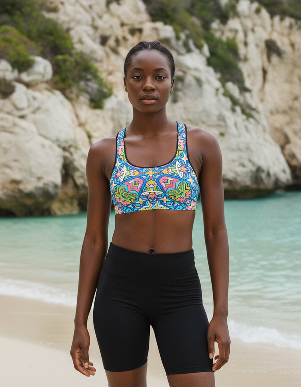 Geometric Azulejo classic sports bras