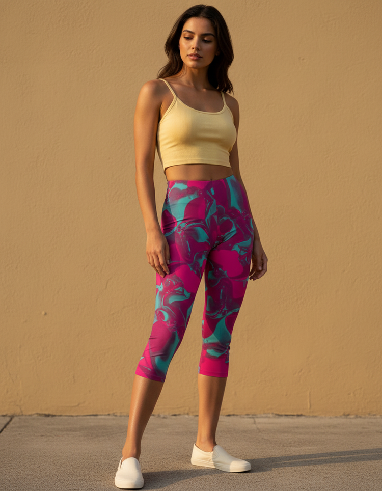 Women's Bicolor Patterns Capri Leggings