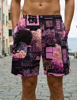 Burnished Lilac Bakeneko men's swim trunks