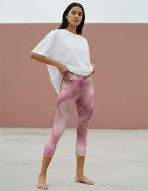 Millennial Pink Frost Leggings Capri Yoga Leggings — Dripper