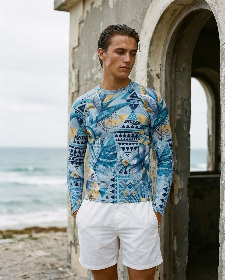 Men's Blue Aura Lono men's short-sleeve rashguards