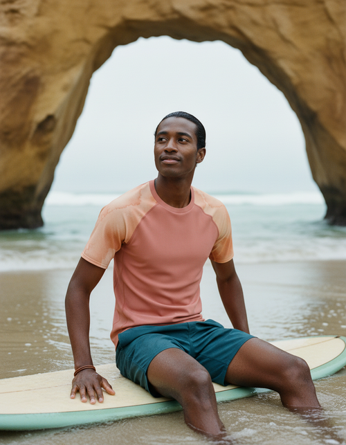Burnt Sienna Mosaic Rash Guard Men's Rashguard — Dripper