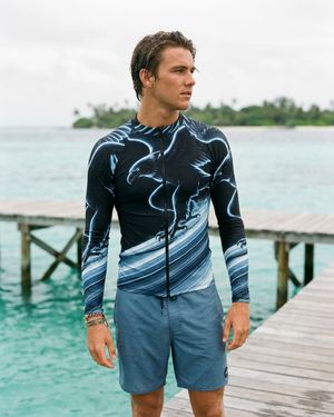 Men's Blue Aura Neon Eagle Surfer men's short-sleeve rashguards