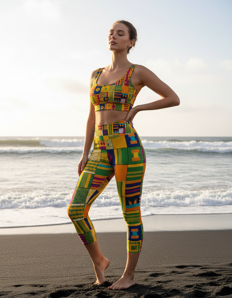 Women's African Kente Yoga Capri Leggings
