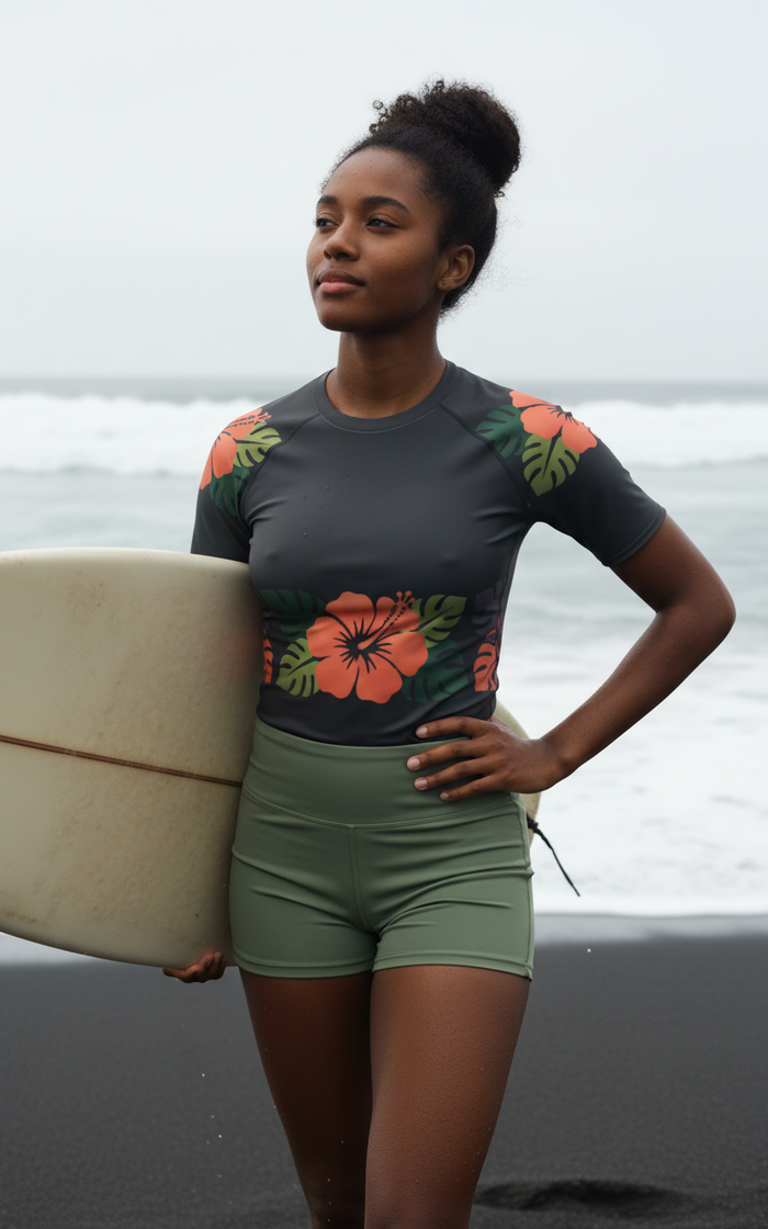 Rashguard — Women's Luau Floral Black Pua