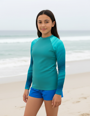 Youth Transformative Teal Ripple youth rashguards