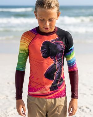 Boys Neon Gorilla Surfer (coral) boys youth rashguards
