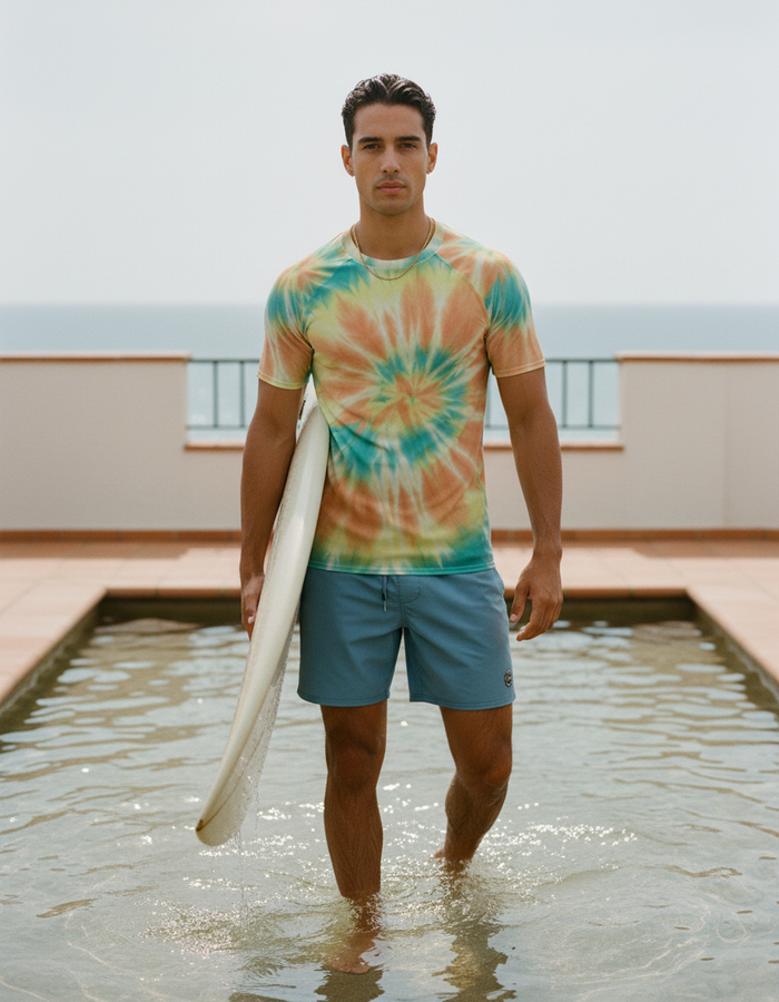 Rashguard — Men's Neon Aqua Nebula