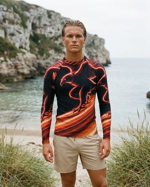 Men's Fiery Red Neon Eagle Surfer men's short-sleeve rashguards
