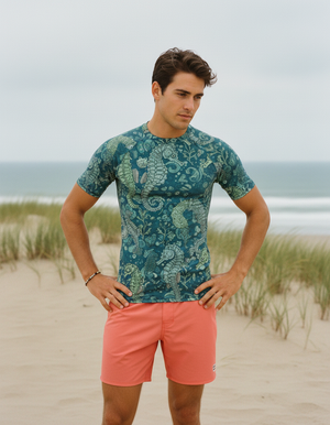 Neon Aqua Triton Rash Guard Men's Rashguard — Lolekai