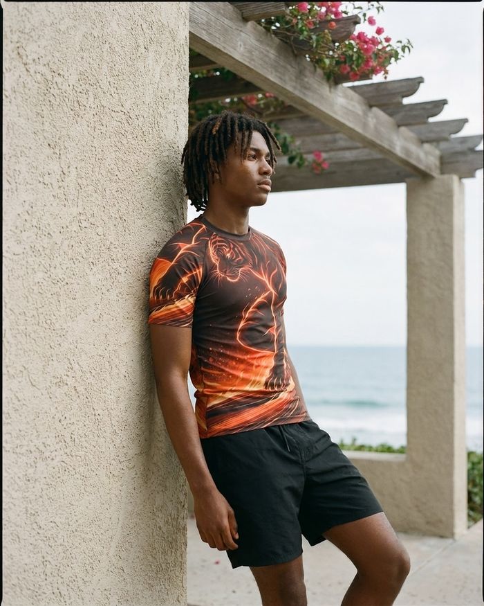 Rashguard — Men's Lava Falls Neon Tiger Surfer