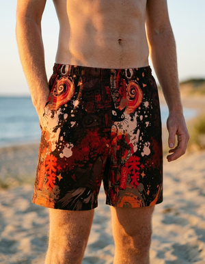 Fiery Red Bakeneko men's swim trunks