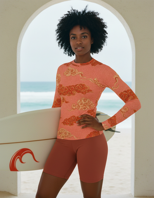 Women's Neon Coral Cumulus women's short-sleeve rashguards