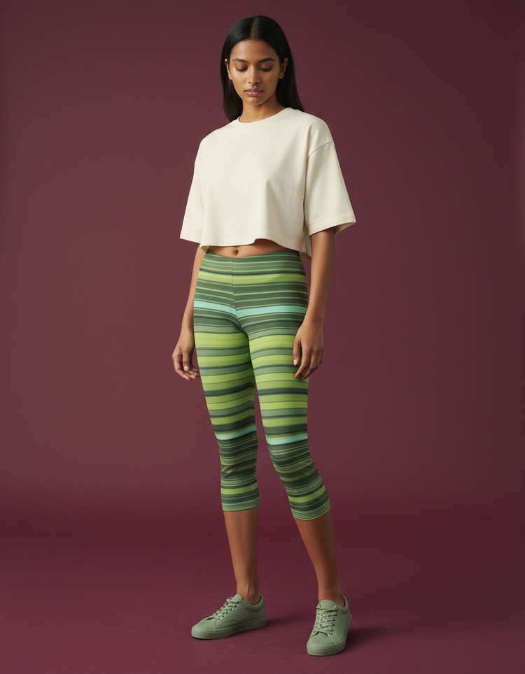 Women's Striped Capri Leggings