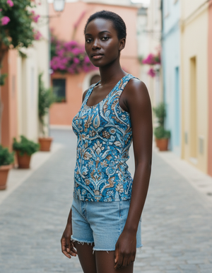 Women's Blue Aura Kavya tank tops