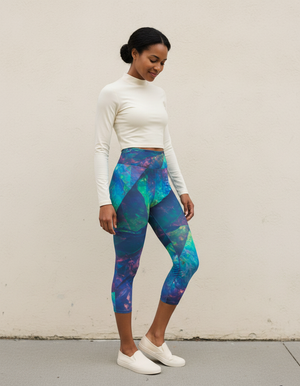 Blue Aura Prism capri yoga leggings