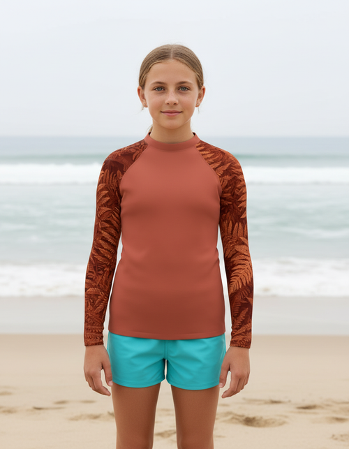 Burnt Sienna Emerald Youth Rash Guard Youth Rash Guard — Dripper