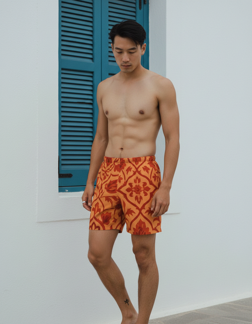 Citrus Orange Bosphorus Men's Swim Trunks Men's Swim Trunks — Dripper