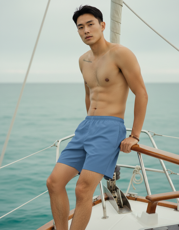 Men's Swim Trunks in Mid Denim