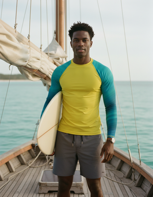 Transformative Teal Ripple Rash Guard bikini — Dripper