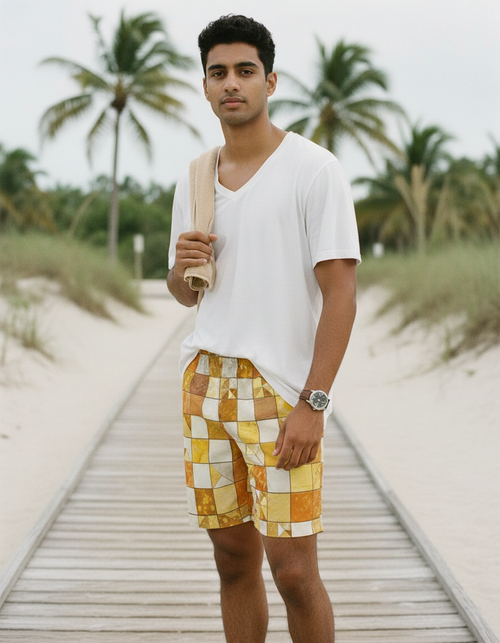 Yellow Fragment Men's Swim Trunks Men's Swim Trunks — Dripper