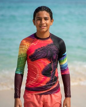 Boys Neon Croc Surfer (coral) boys youth rashguards
