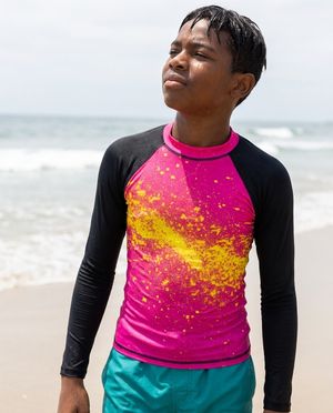 Boys Magenta Yellow Pixelate boys rashguards