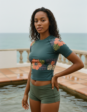 Women's Deep Teal Pua women's short-sleeve rashguards