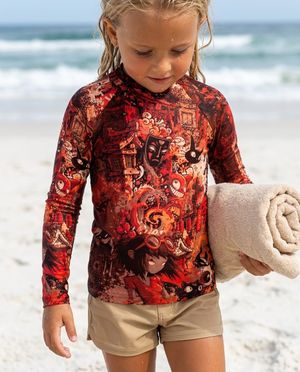 Girls Burnt Sienna Bakeneko girls rashguards
